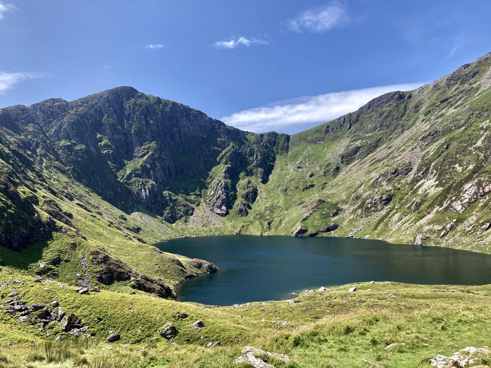 The craggy summit of Cadair Idris above a glacial lake